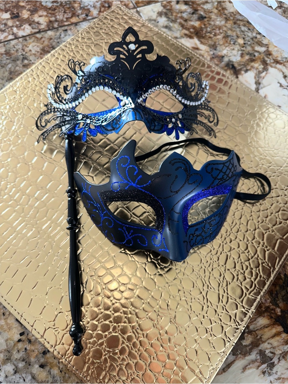 His and Hers Blue Venetian Masquerade Mask Set